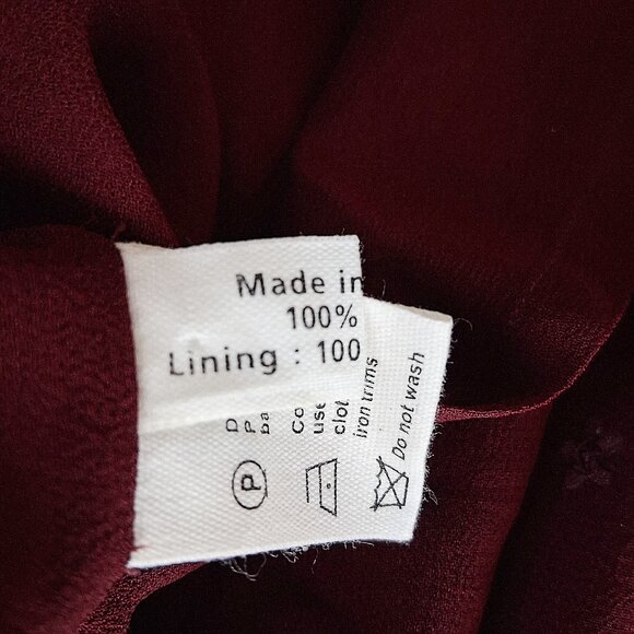 Megan Park Silk Hand Painted Beaded Burgundy Midi Dress Indian Artisan Work 2 - Picture 8 of 10